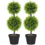 Lot de 2 plantes artificielles d�coratives, boules de buis artificiel topiaire 60 cm en pot, fausse plantes ...