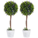 Lot de 2 plantes artificielles avec fleurs de lavande arbre artificiel tronc et pot inclus - hauteur ...