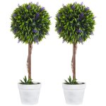 Lot de 2 plantes artificielles avec fleurs de lavande arbre artificiel tronc et pot inclus - hauteur ...