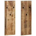 Lot de 2 portes - manteaux muraux en bois de manguier massif 36x110x3 cm dec024202