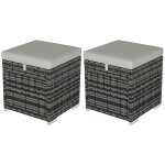 Lot de 2 poufs coffres de jardin - coussins zipp�s d�houssables - r�sine tress�e aspect rotin gris