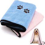 Lot de 2 serviettes de bain pour animaux de compagnie a s�chage rapide (bleu et rose, 50 cm * 90 cm), ...