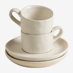 Pack de 2 tasses a caf� 10 cl avec soucoupe belvere blanc gardenia