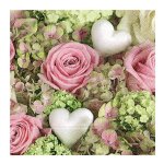 Lot 20 serviettes en papier coeur blanc avec des roses 33 x 33cm