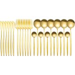 Lot de 24 couverts dors pour 6 personnes - ustensiles de cuisine en acier inoxydable dor - couteaux ...