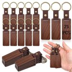 Lot de 25 porte - cl�s rectangulaires en bois avec gravure sur lani�re en cuir