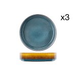 Lot de 3 assiettes creuses en porcelaine, bleu, d19, 5 cm