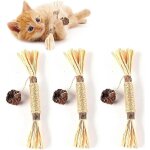 Lot de 3 btonnets a mcher pour chat, jouets a l'herbe a chat naturelle, pour le nettoyage des dents ...
