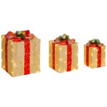 Lot de 3 bo�tes cadeaux no�l lumineux ext�rieur 58 led blanc chaud 3 noeuds rouge