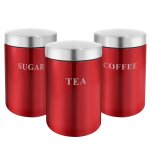 Lot 3 boites en inox pour caf th sucre hermtique cheffinger rouge