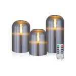 Lot de 3 bougies led en v�ritable cire avec abat - jour en verre, t�l�commande, minuterie, ambiance chaleureus ...