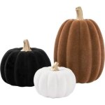 Lot de 3 citrouilles d�coratives automne halloween en r�sine, blanc marron noir, style moderne minimaliste, ...