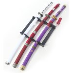 Lot 3 katanas bois lame en bois zoro epee one piece replique sabre + presentoir en bois d�coration