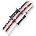 Lot 3 katanas tout en bois one piece epees lame en bois + support 3 places zoro sabres replique zorro ...