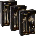 Lot de 3 ménagères en acier inoxydable - 48 couverts - doré Lot de 3 ménagères en acier inoxydable - 48 couverts - doré