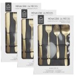Lot de 3 ménagères en acier inoxydable design gold - 48 couverts - doré Lot de 3 ménagères en acier inoxydable design gold - 48 couverts - doré