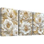 Lot de 3 tableaux sur toile d�coration murale pivoines beige dor� 50x70 cm, impression hd, cadre bois, ...