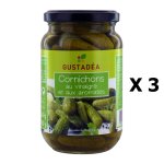 Lot 3x cornichons au vinaigre - gustad�a - bocal 190g
