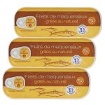 Lot 3x filets de maquereaux grill�s au naturel - conserve 120g