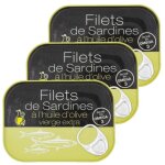 Lot 3x filets de sardines a l'huile d'olive vierge extra - conserve 100g Lot 3x filets de sardines a l'huile d'olive vierge extra - conserve 100g