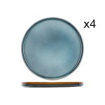Lot de 4 assiettes plates en porcelaine, bleu, d27, 5 cm
