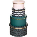 Lot de 4 bo�tes de rangement rondes d�cor�es - 4 tailles - 4 d�cors - bleu canard