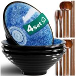 Lot de 4 bols ramen 1800 ml ¿ c�ramique et ustensiles bois