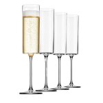 Lot de 4 fltes a champagne de 6 onces, verres a vin de qualit suprieure a bord carr