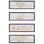 Lot de 4 tableaux muraux hwc - n96, d�coration murale cadres photo citations smile home, bois toile 15x45cm ...