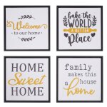 Lot de 4 tableaux muraux hwc - n96, d�coration murale cadres photo citations sweet home welcome world ...