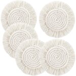 Lot de 5 dessous de verre ronds en macram� faits a la main - antid�rapants - pour d�coration de maison, ...