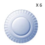 Lot de 6 - assiette plate ondul�e en verre 23 cm teint� bleu marine