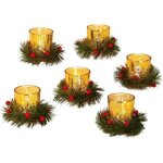 Lot de 6 bougeoirs de no�l en verre rouge lanternes avec couronnes de l�avent artificielles baies rouges ...