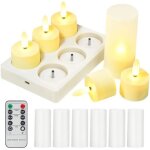 Lot de 6 bougies led a piles type tealight avec t�l�commande blanc chaud 2700k, usb recharge 3 h, autonomie ...