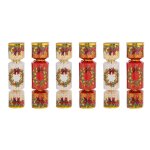 Lot de 6 crackers imprim�s couronne de no�l - rouge et blanc