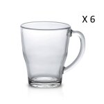 Lot de 6 - mug 35 cl en verre tremp extra rsistant transparent
