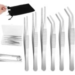 Lot de 6 pinces a epiler en acier inoxydable - longue - t�te plate - courb�e - avec bo�te de rangement ...