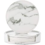 Lot de 6 sous - verres en cuir pu marbre blanc