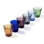 Lot de 6 - verre a eau 25 cl en verre r�sistant teint� multicolore
