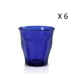 Lot de 6 - verre a eau 25cl en verre tremp� r�sistant teint� bleu saphir