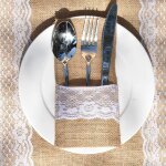 Lot de 60 porte - ustensiles en toile de jute en dentelle - pour couverts, couteaux et fourchettes pour ...