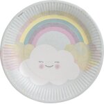 Lot 8 assiettes jetables rondes en papier 23cm - arc - en - ciel et nuage - amscan
