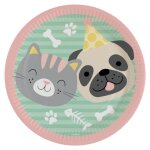 Lot 8 assiettes rondes 23cm en papier hello pets - bonjour les chiens et chats - amscan