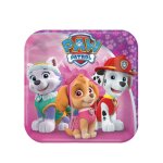 Lot 8 assiettes roses 18cm carr�es en papier pat patrouille - paw patrol - amscan
