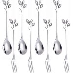 Lot de 8 petites cuill�res et fourchettes a caf� a manche en feuille (argent, 4 + 4) de 119 mm