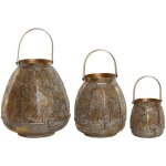 Lot de photophores en m�tal - home esprit - dor� - 25x25x28 cm - d�coration int�rieure