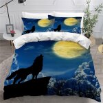 Loup housse de couette x imprim�� d animal de la lune parure de lit personnes ado fille enfants microfibre ...