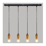 Luminaire suspension 4 lampes en m�tal et bois naturel