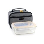 Lunch away sac isotherme gris / noir et boite en verre peche