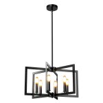 Lustre 6 lumi�res r�glable 54 x 54 x 67 - 157 cm ambiance cosy design g�om�trique en m�tal noir helloshop26 ...